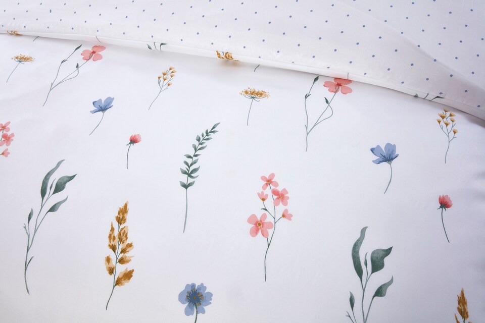 image 1 of Pressed Flowers Microfibre Reversible Duvet Cover Set with Pillowcase | Multi | Single