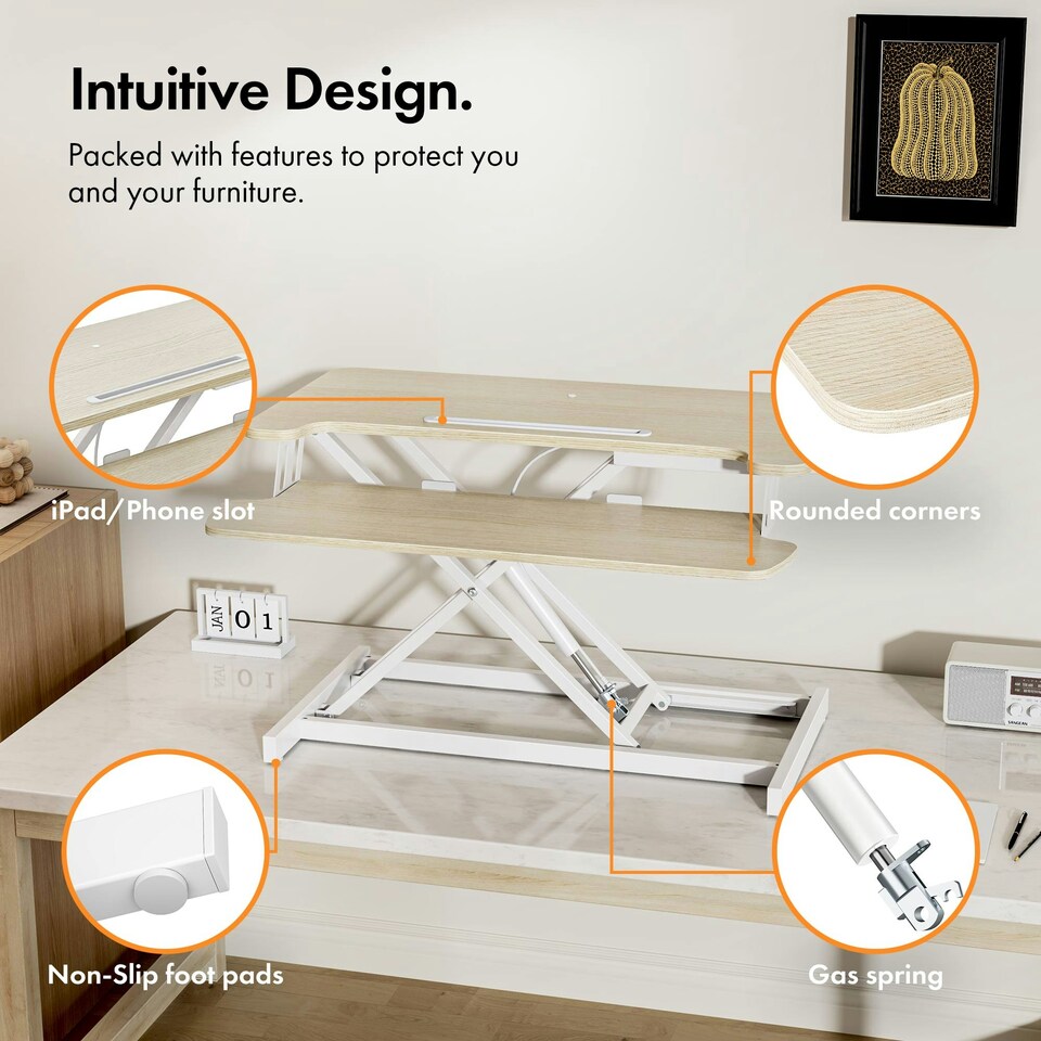 image 1 of VonHaus Height Adjustable Bamboo Standing Desk Converter, 80cm Length Multi | Light Wood