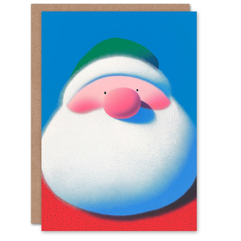 image 1 of Cute Round Santa Claus Vibrant Modern Graphic Blank For Him Or Her Art Christmas Card