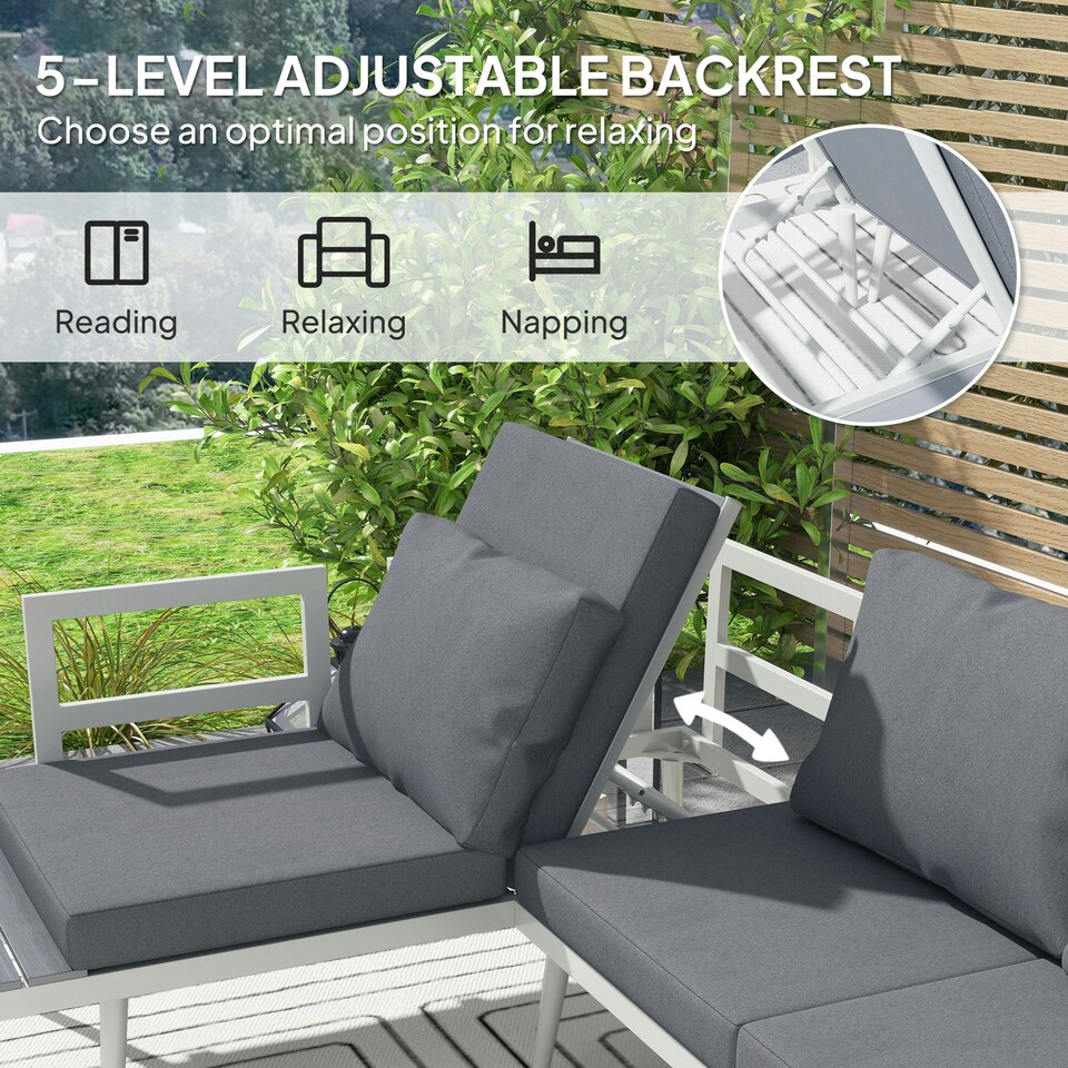 image 1 of Outsunny 3 Piece Garden Furniture Set with 5-Level Adjustable Lounger, Grey Grey | Grey