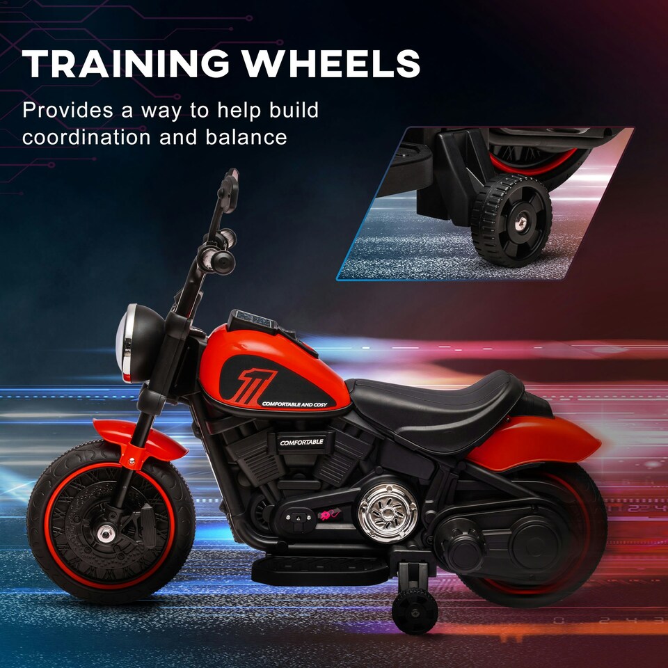 image 1 of HOMCOM 6V Electric Motorbike with Training Wheels, One-Button Start - Red