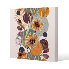 Orange Geometric With Flowers (Canvas Print) 46 x 46 x 4cm