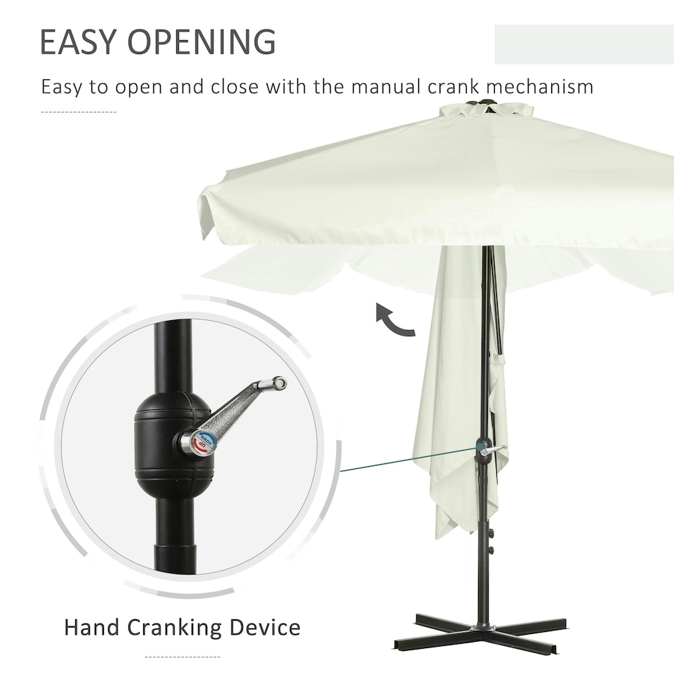 image 1 of Outsunny 2.3m Half Round Parasol Garden Sun Umbrella Metal w/ Crank Off-White