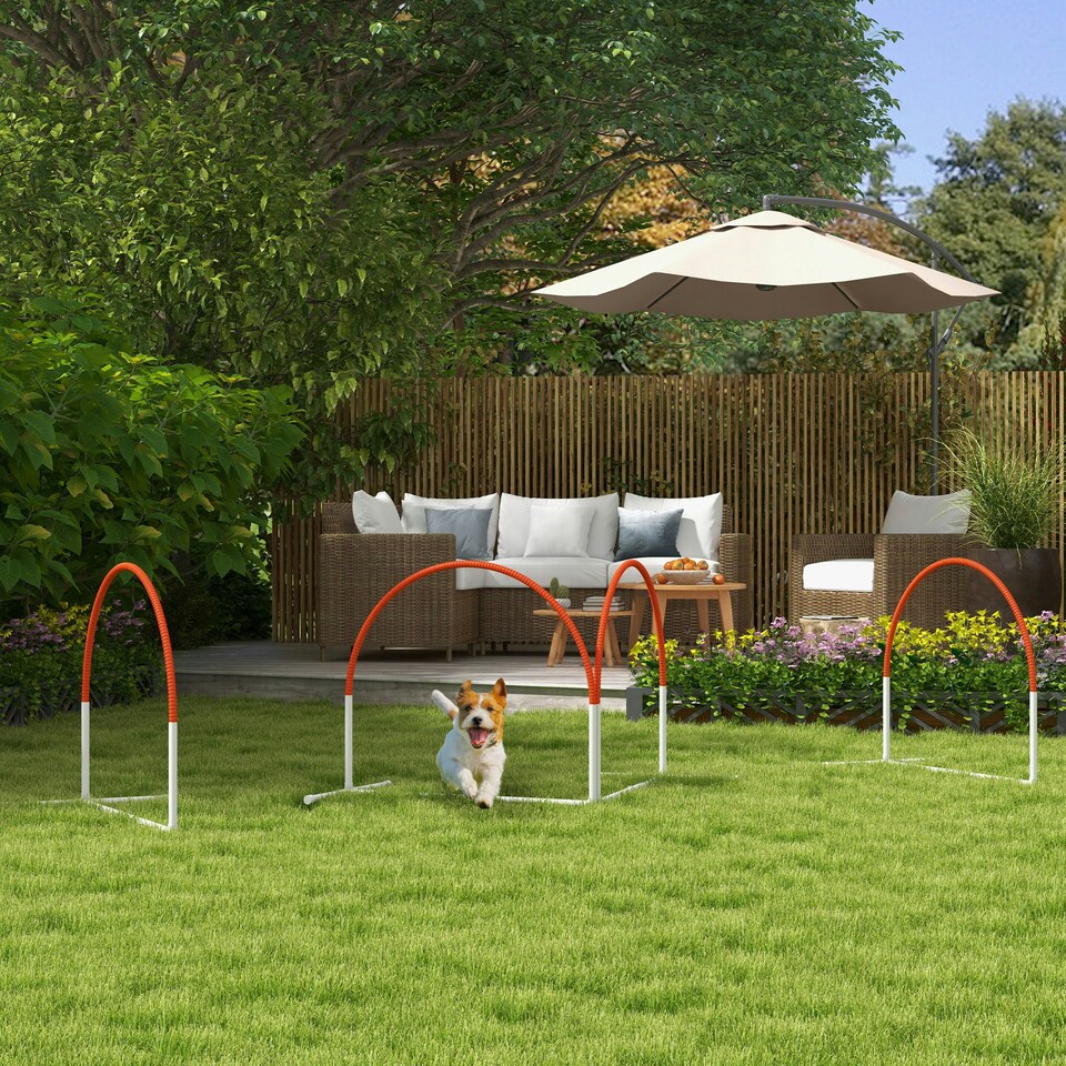 image 1 of PawHut Dog Agility Equipment Set with 4 PCS Weave Pole, Orange