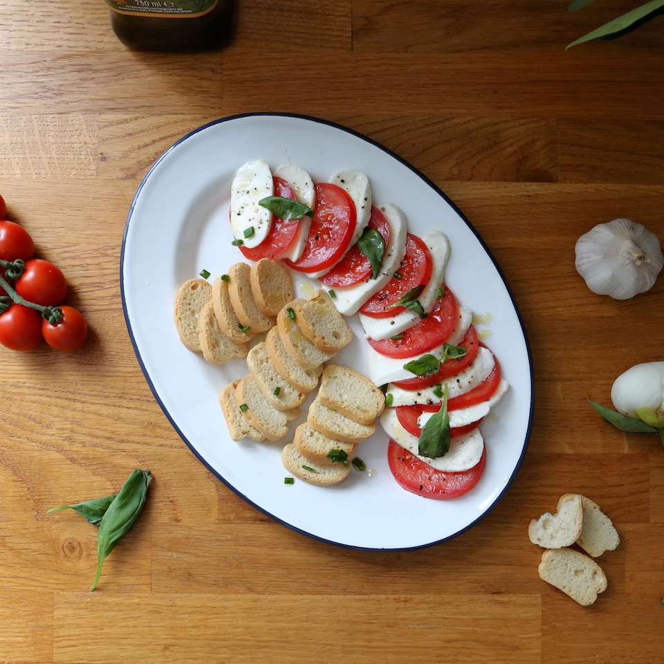 image 1 of Argon Tableware White Enamel Serving Platter - 30.5cm x 22.5cm - Blue | White | Blue