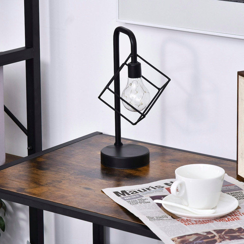 image 1 of HOMCOM Industrial-Style Side Table w/ Drawer Open Shelf Steel Frame Base Retro Black