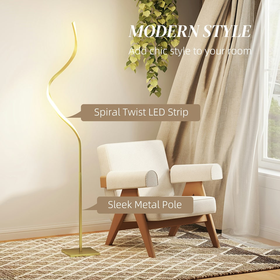 image 1 of HOMCOM LED Floor Lamp, Standing Lamp with3 Adjustable Brightness Gold Tone Gold