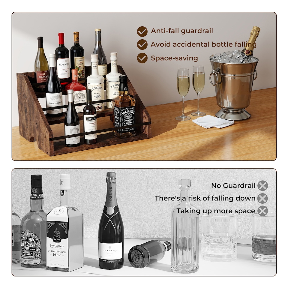 image 1 of Toque Counter Top Wine Rack Storage Liquor Bottle Display Shelf Wooden Holders