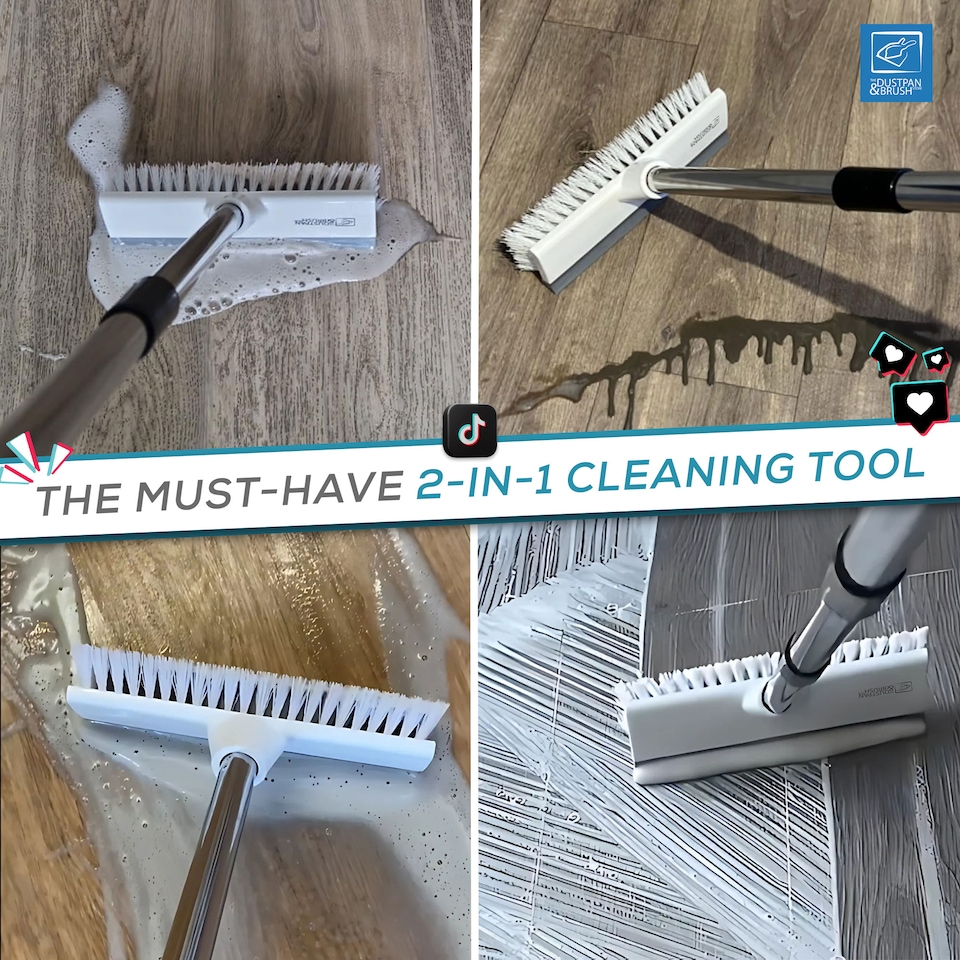 image 1 of Floor Squeegee Brush Long Handled for Indoor or Outdoor Tile and Wood Surfaces