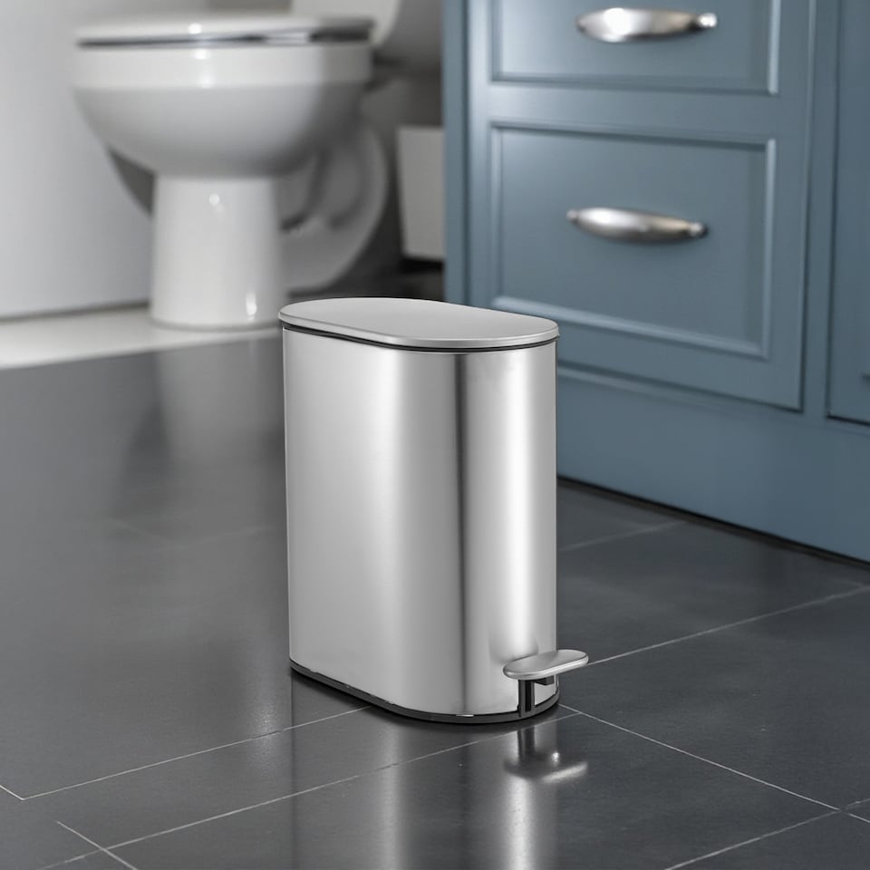 image 1 of Showerdrape Fortuna 5L Soft Close Bathroom Pedal Bin and Toilet Brush Set in Satin Silver Chrome | Multi | 1