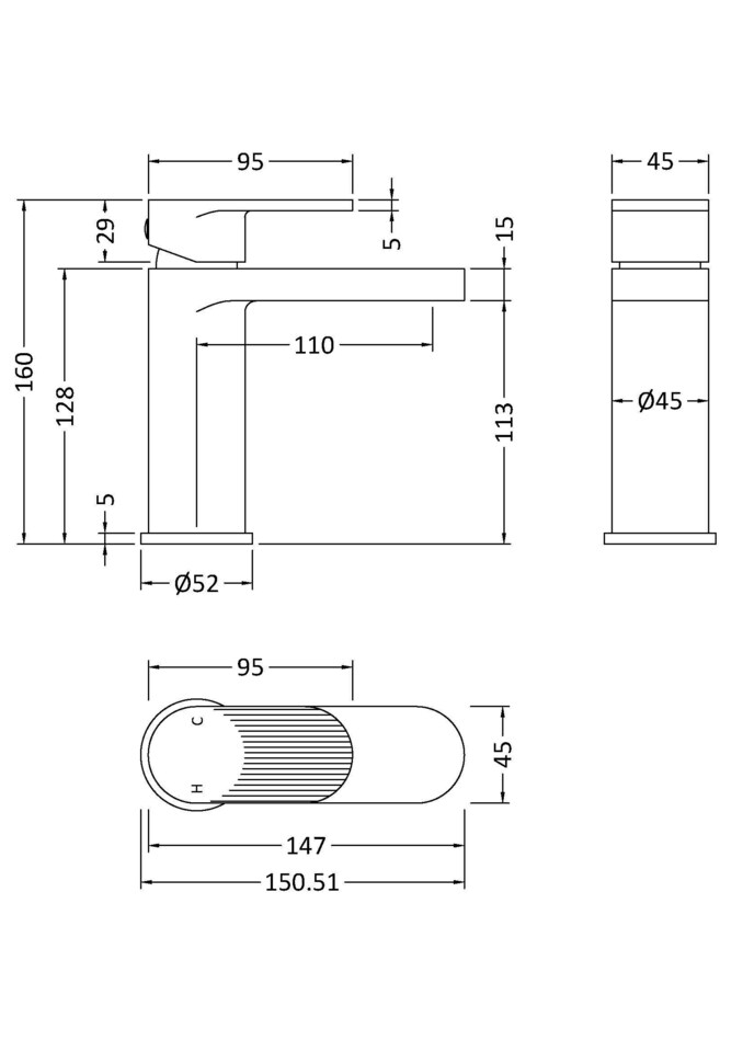 image 1 of Balterley Fluted Mono Basin Mixer P/B Waste