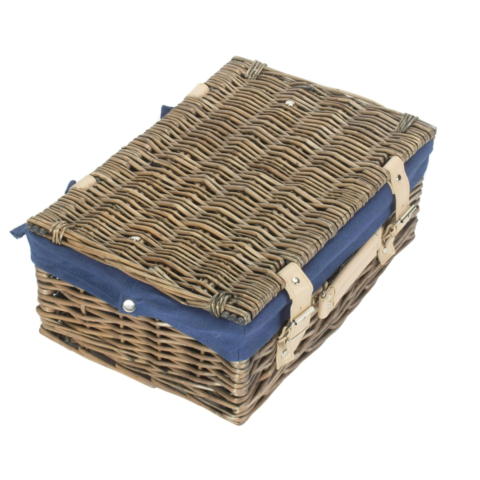 image 1 of 36cm Antique Wash Wicker Picnic Basket with Lining Blue | Blue | One Size