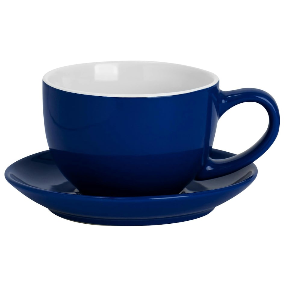 image 1 of Argon Tableware 2pc Coloured Cappuccino Cup & Saucer Set - 250ml - Navy - Coffee Cup Latte Cup Drinking Cup
