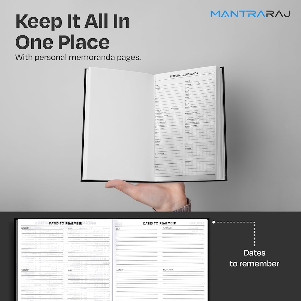 image 1 of MantraRaj 2027 Diary A5 2 Pages A Day Diary Hardback Year Planner Office Desk Diary (Black)