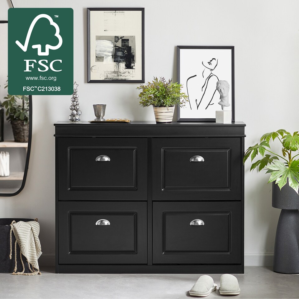 image 1 of SoBuy FSR79-SCH,4 Flip-Drawer Shoe Rack Cabinet Storage 16 Pairs | Black | Black | 1