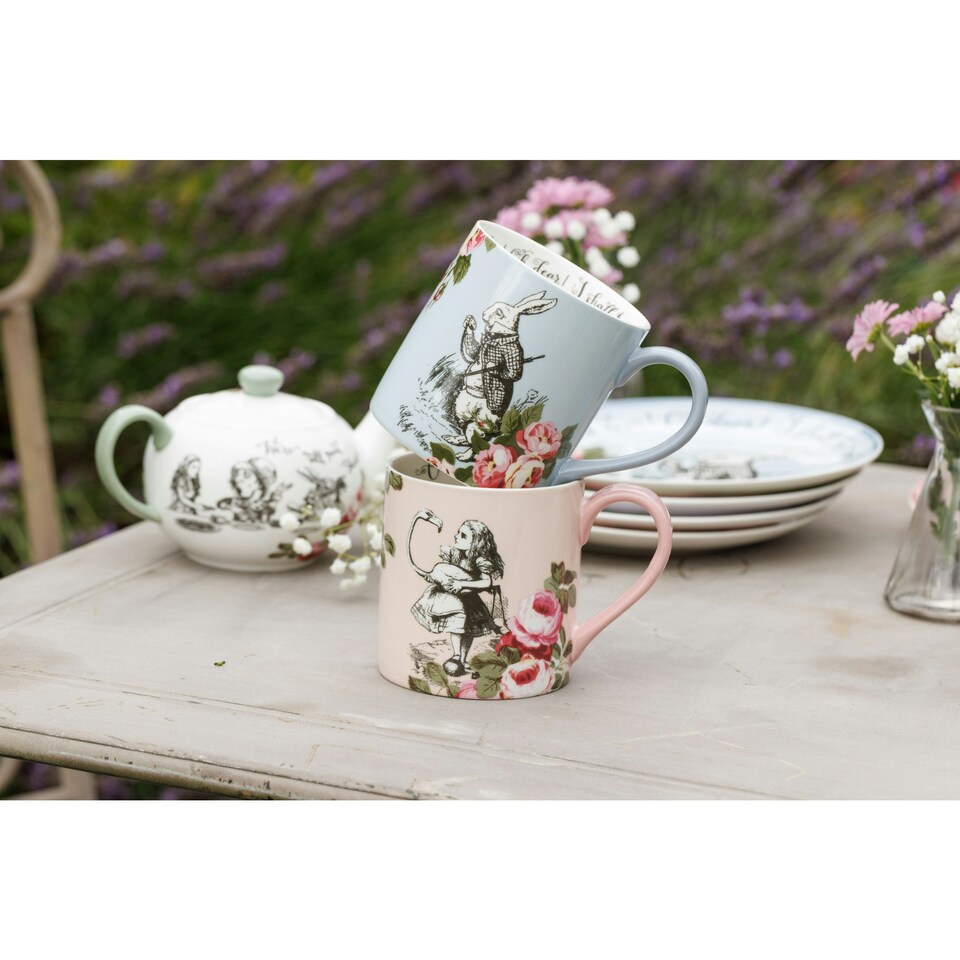 image 1 of Mikasa Alice in Wonderland Mug Set Bone China 380ml Set of 2 | Multi | 2