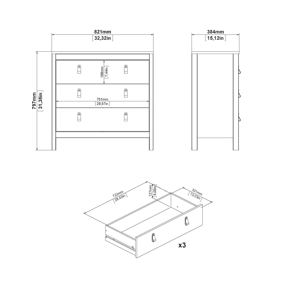 image 1 of Madrid Chest 3 Drawers in Jackson Hickory Oak