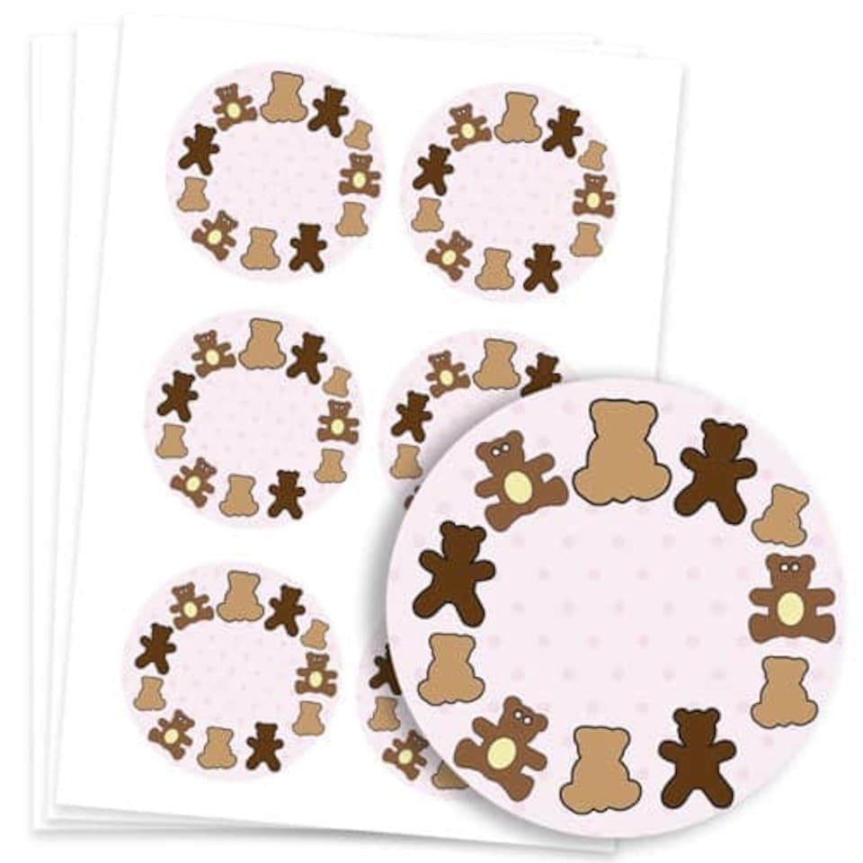 Dollies and Teddy Design Round Stickers 88mm - Sheet of 6