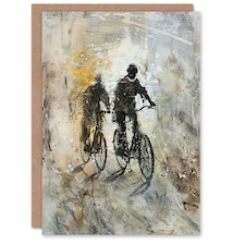 Two Cyclists Bikes Dark Bubble Him Her Birthday Card