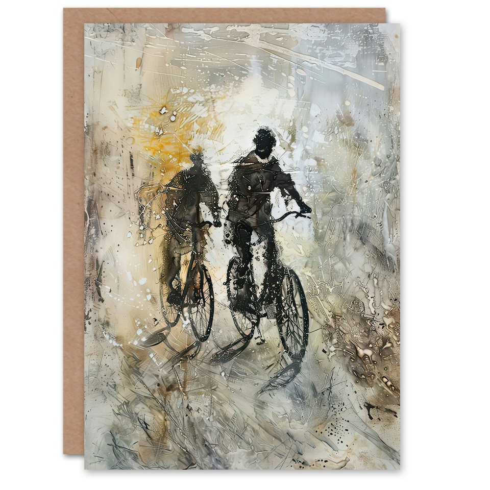 image 1 of Two Cyclists Bikes Dark Bubble Him Her Birthday Card