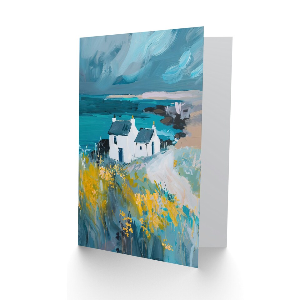 image 1 of Coastal Scottish Cottage Wildflowers Him Her Birthday Card