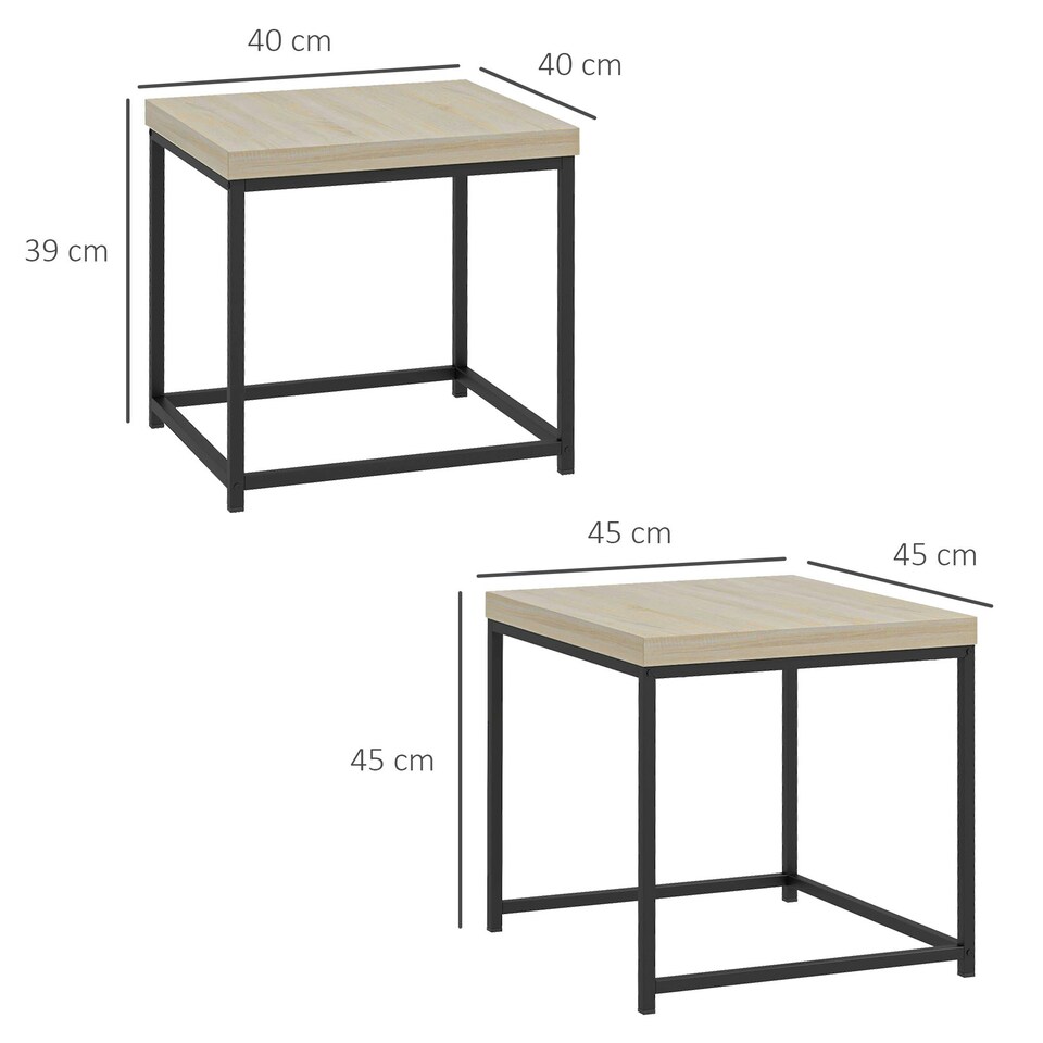 image 1 of HOMCOM Coffee Table Set of 2 with 3.5cm Thick Tabletop, Oak