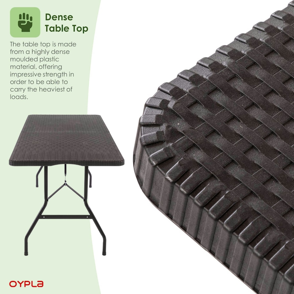 image 1 of Oypla 6ft Folding Rattan Trestle Table Heavy Duty Catering Garden Party 1.8m Black