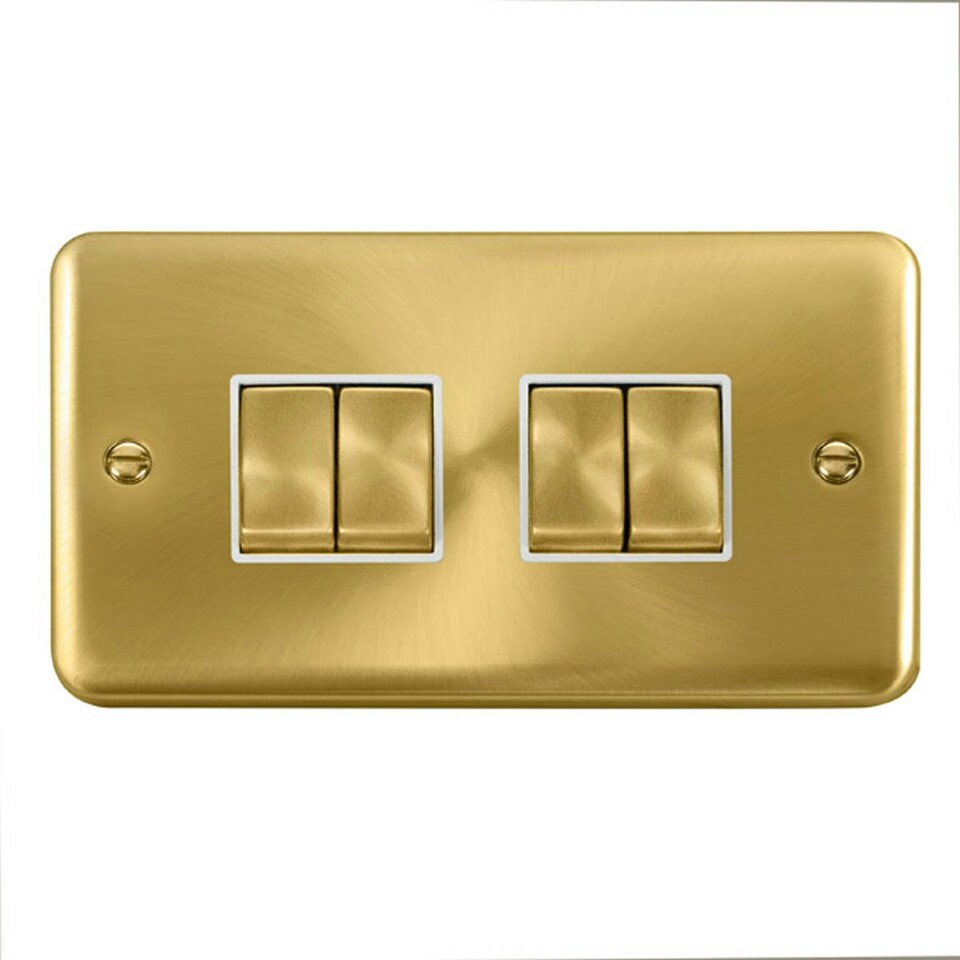 SE HOME Curved Satin Brass 10A 4 Gang 2 Way Ingot Light Switch White | Satin Brass