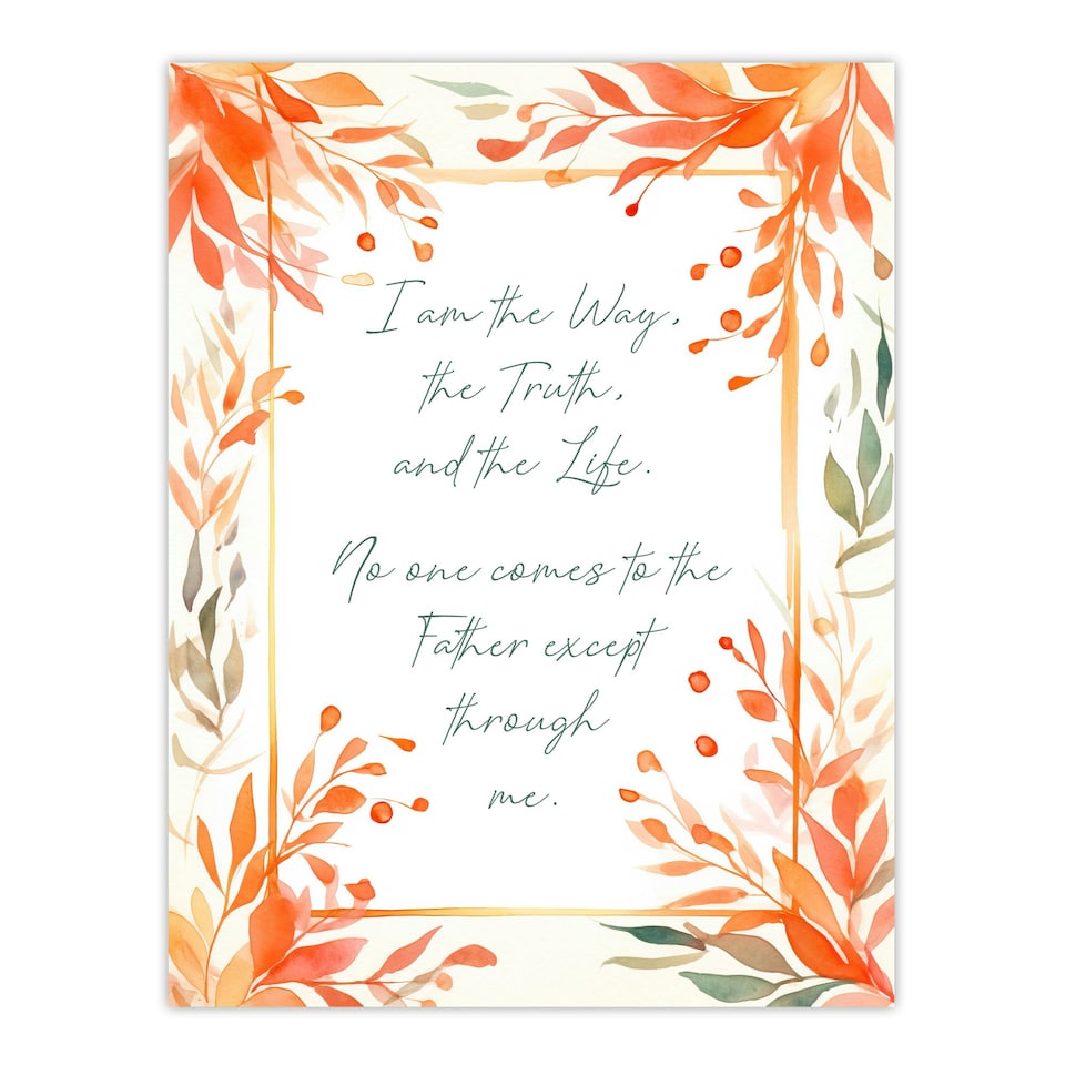 image 1 of Way Truth Life Orange Jesus Bible Quote Black Framed Wall Art Print A8