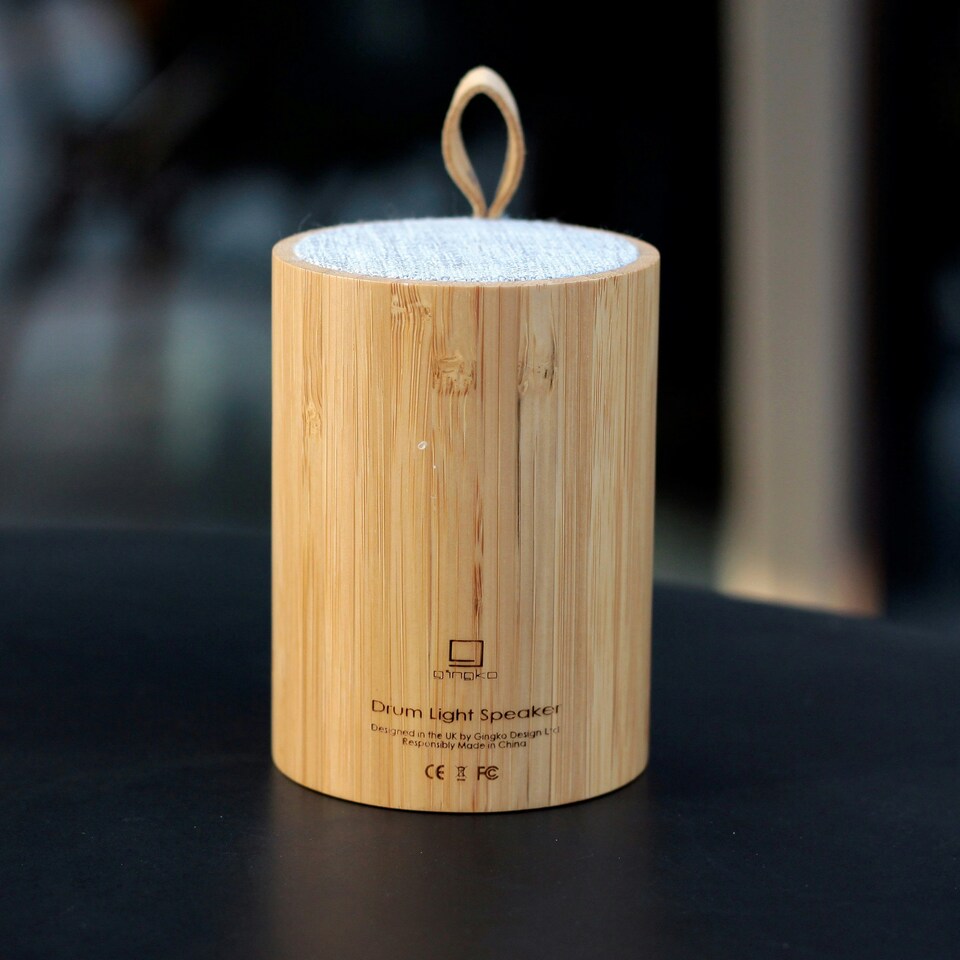 image 1 of Gingko Drum Light Bluetooth Speaker, Bamboo Wood