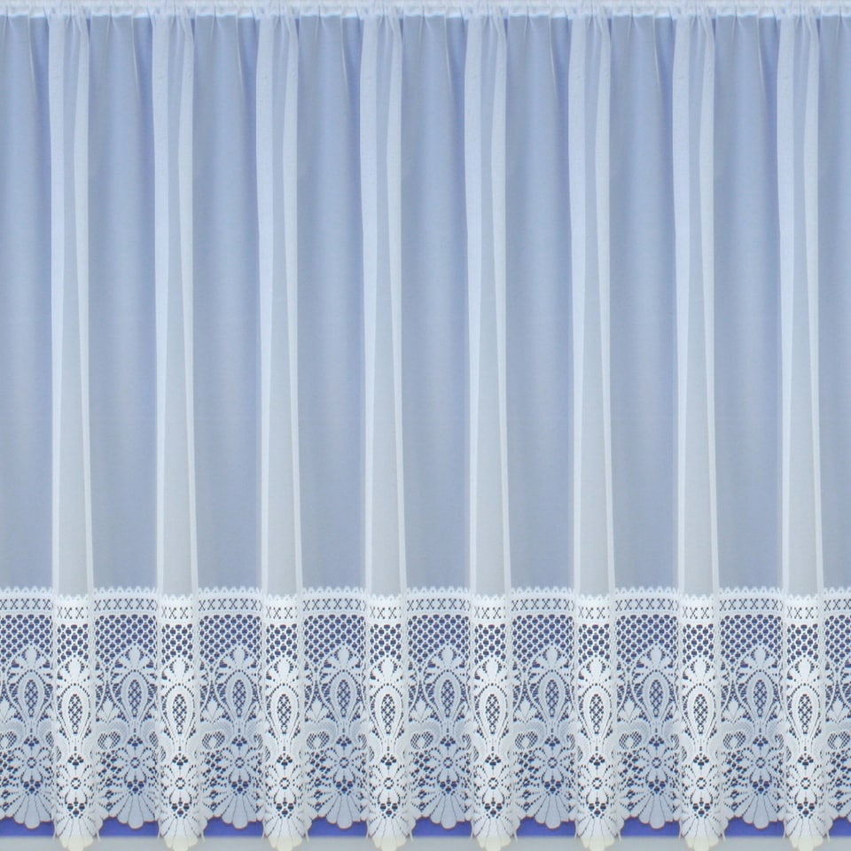 image 1 of Brazil White Traditional Heavy Base Net Panel 2m Wide x 160 cm drop Floral Lace Design Pre Cut Net Panel