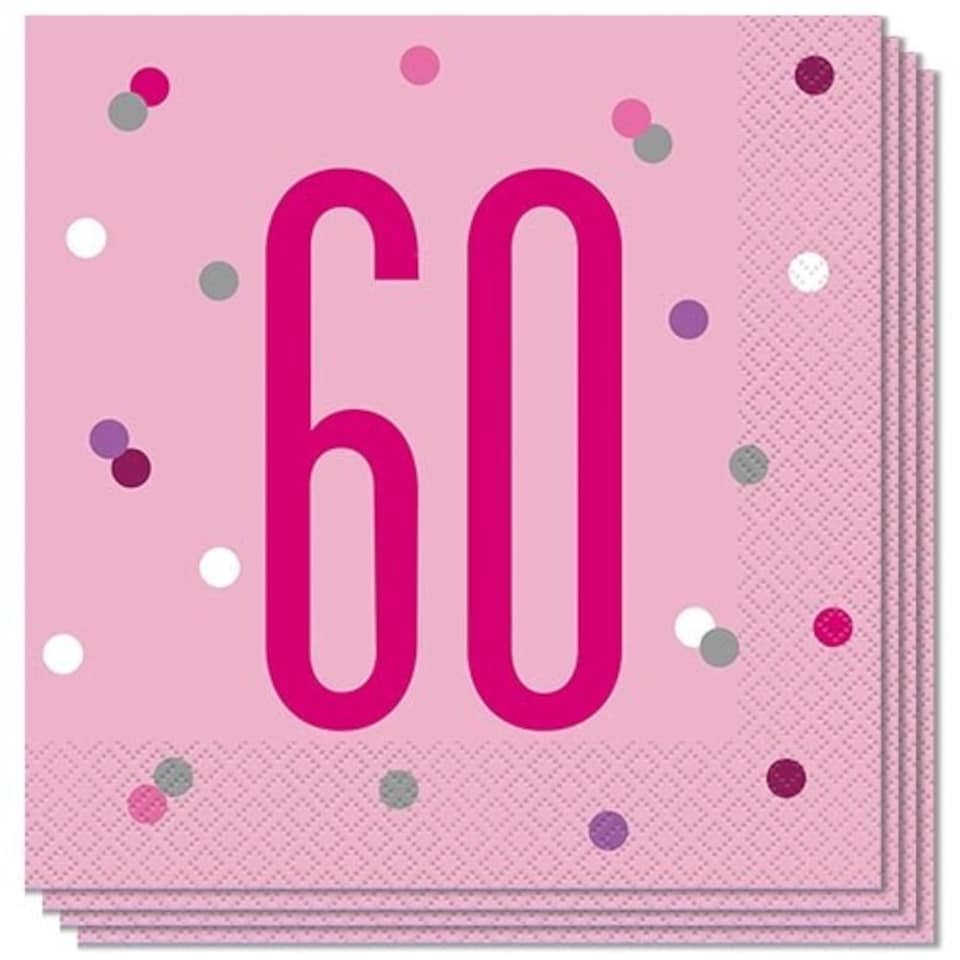 Pink Glitz Age 60 Luncheon Napkins 33cm 2Ply - Pack of 16
