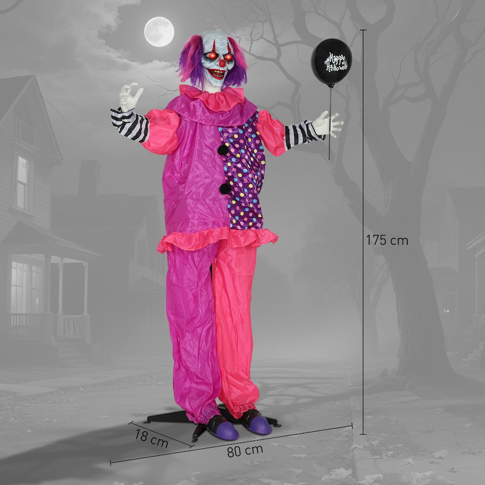 image 1 of Outsunny Sound Activated Halloween Animatronics Clown with Red Light Up Eyes
