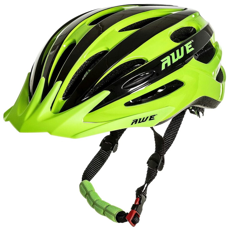 image 1 of AWE AweAir In Mould Adult Bike Helmet 55-58cm Black/Green Crash Guarantee* | Black | Green
