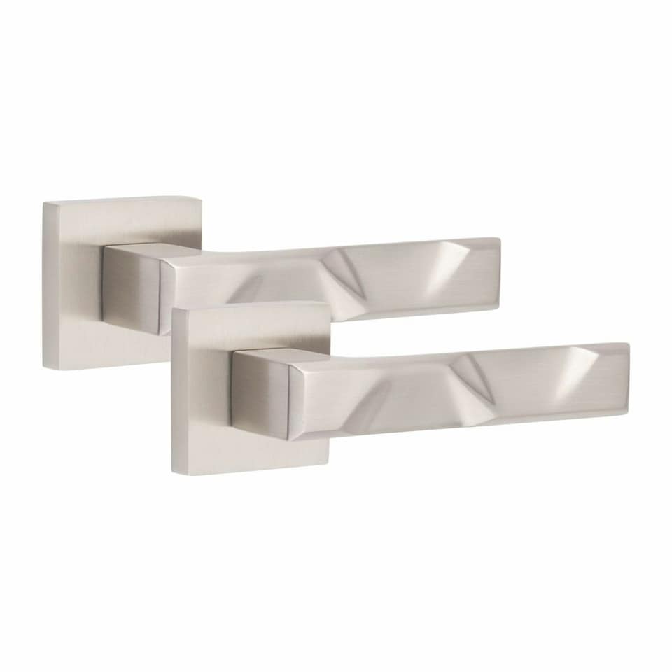 image 1 of Golden Grace 6 Pairs Modern Nova Premium Design Door Handles on Square Rose in Satin Nickel Finish Grey