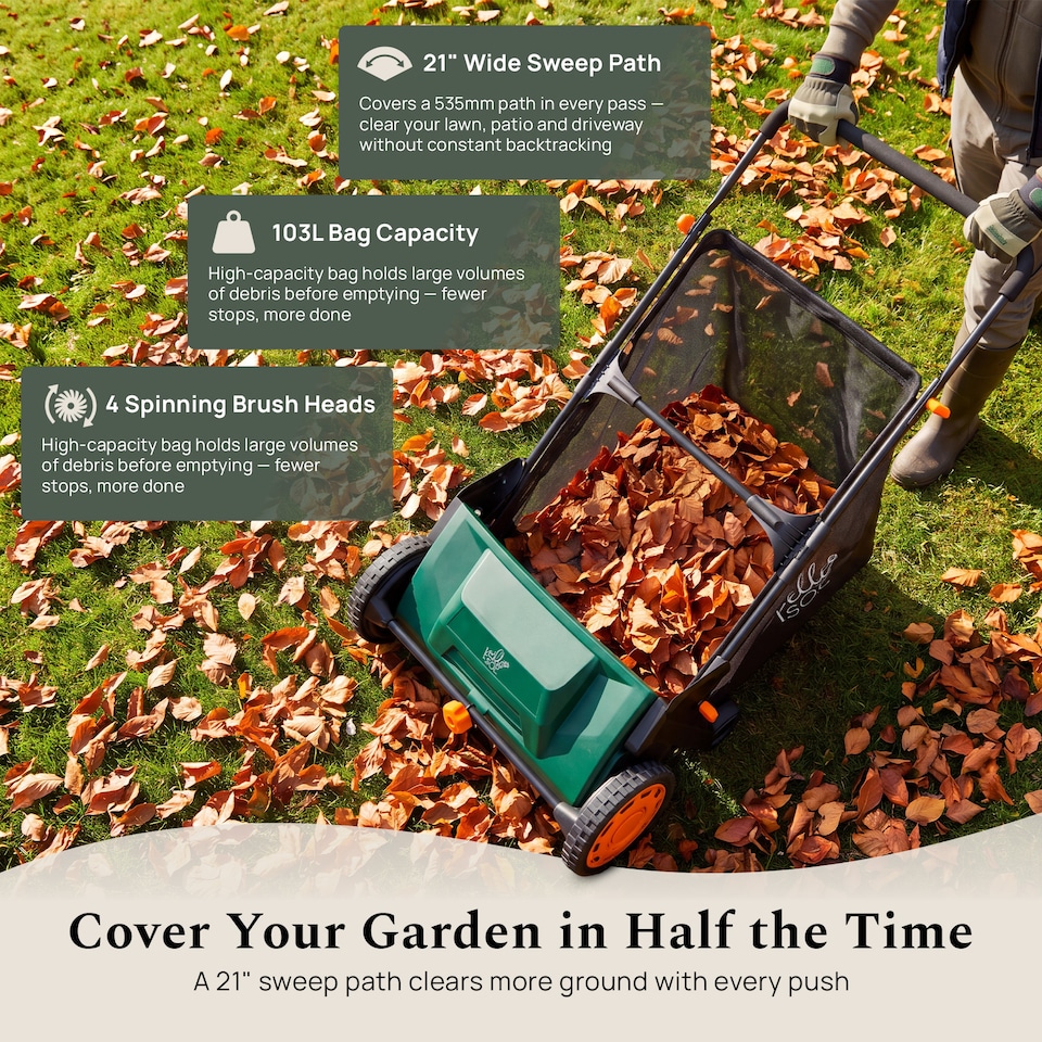 image 1 of Pelle & Sol 21-Inch Manual Lawn Sweeper with 103L Bag