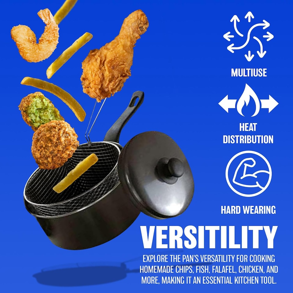 image 1 of 20cm Non Stick Chip Pan With Strainer Basket Non Stick With Handles Fry Chips Cookware