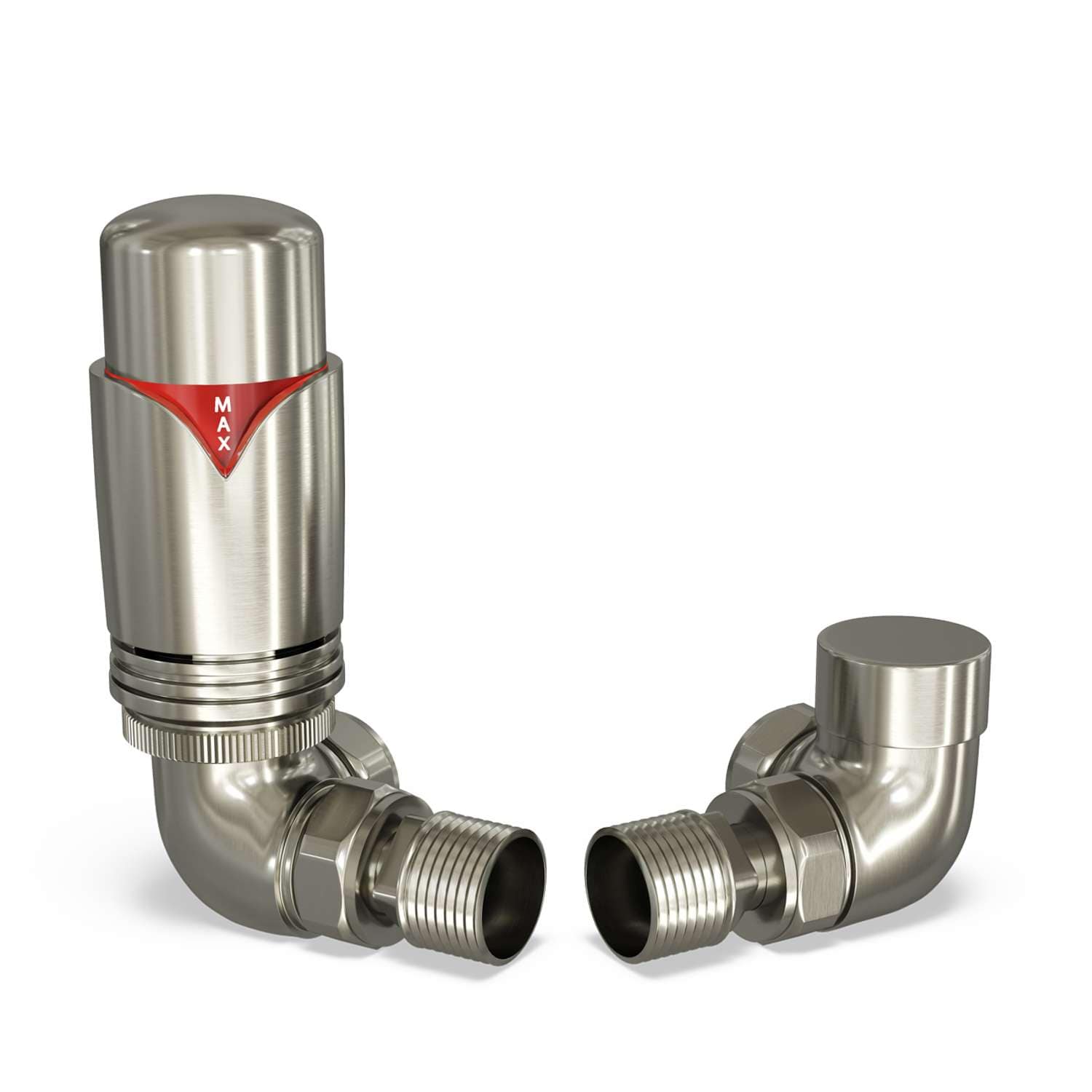 Derry Bold Thermostatic Radiator Valve & Lockshield Corner - Silver Nickel - 8mm