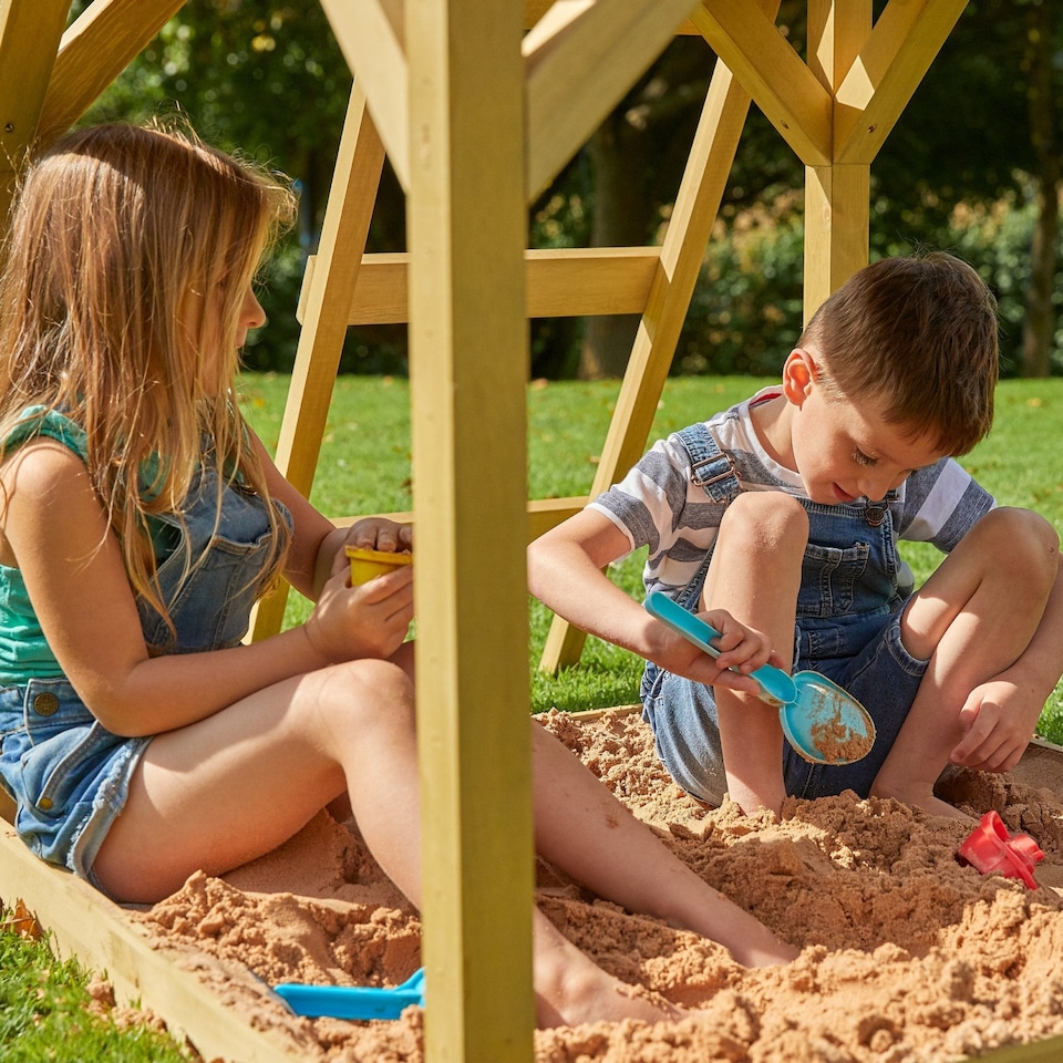 image 1 of Treehouse Wooden Play Tower, with Wavy Slide & Cargo Net - FSC® certified