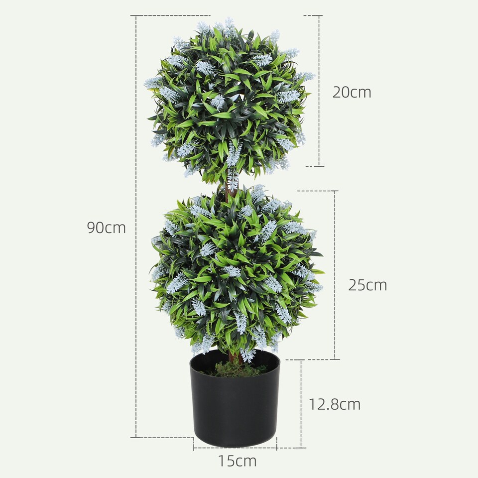 image 1 of HOMCOM Set of 2 Decorative Artificial Plants Ball Trees with Lavender Flowers in Pot Fake Plants for Home Indoor Outdoor Decor, 70cm, Blue