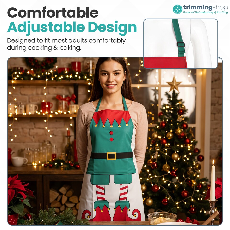 image 1 of Christmas Elf Apron Novelty Festive Baking Apron - 75 x 60cm