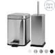 image 1 of Harbour Housewares Square Toilet Brush & Bin Set - Brushed Metal Grey