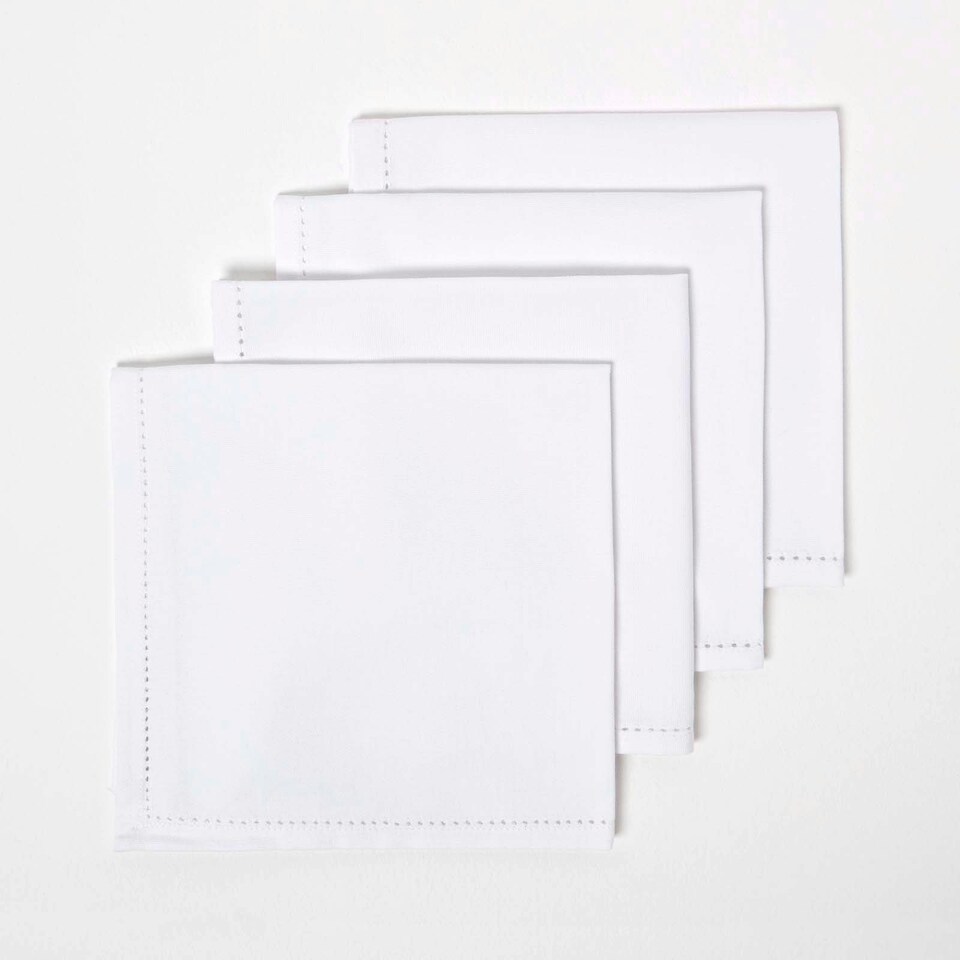 image 1 of Homescapes White Cotton Fabric 4 Napkins Set