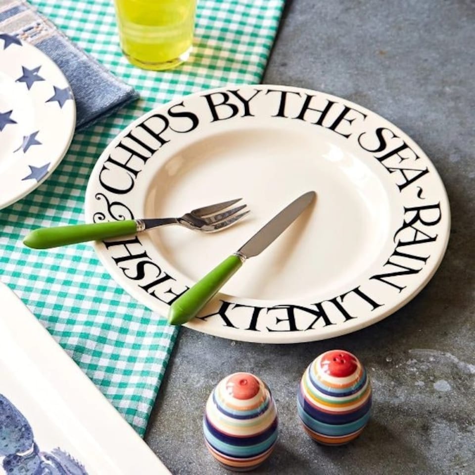 image 1 of Dinner Plate: 1 x 27cm Emma Bridgewater Dinner Plate Plate Black Toast Fish and Chips, Ceramic White