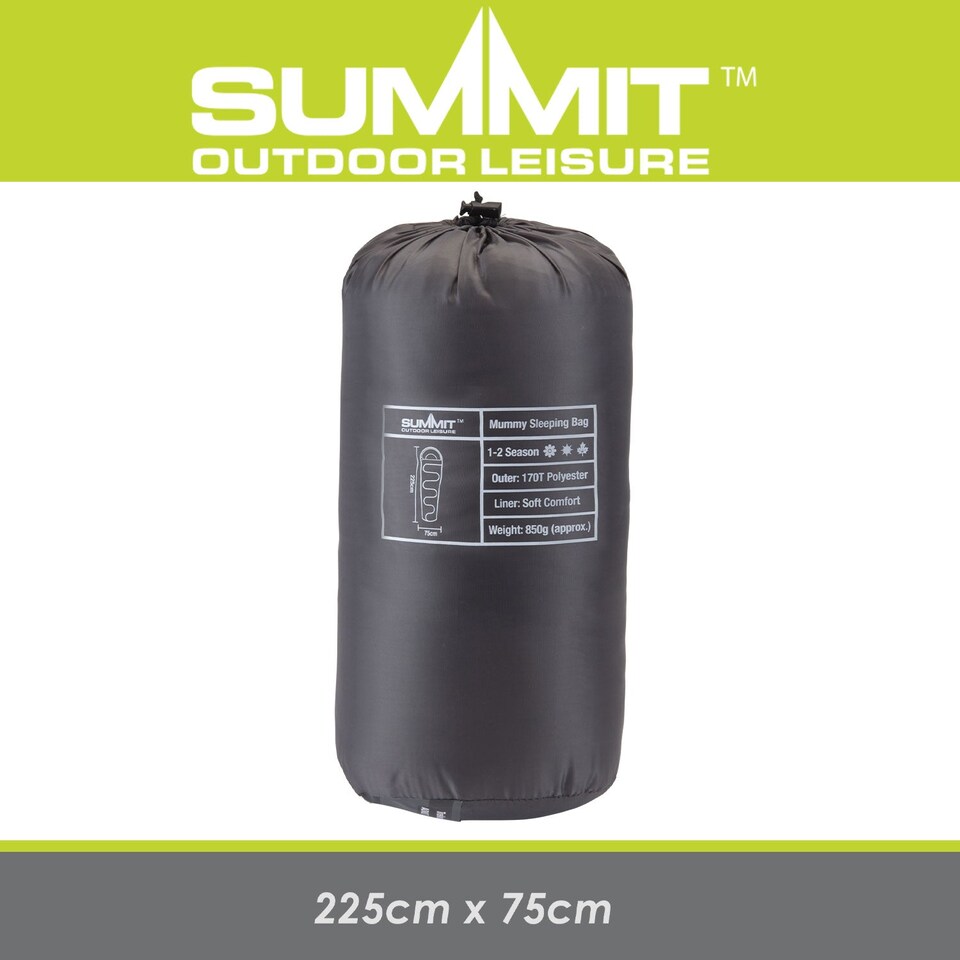 image 1 of PMS Mummy Sleeping Bag - Single Camp Grey, 2-Season Lightweight 225cm