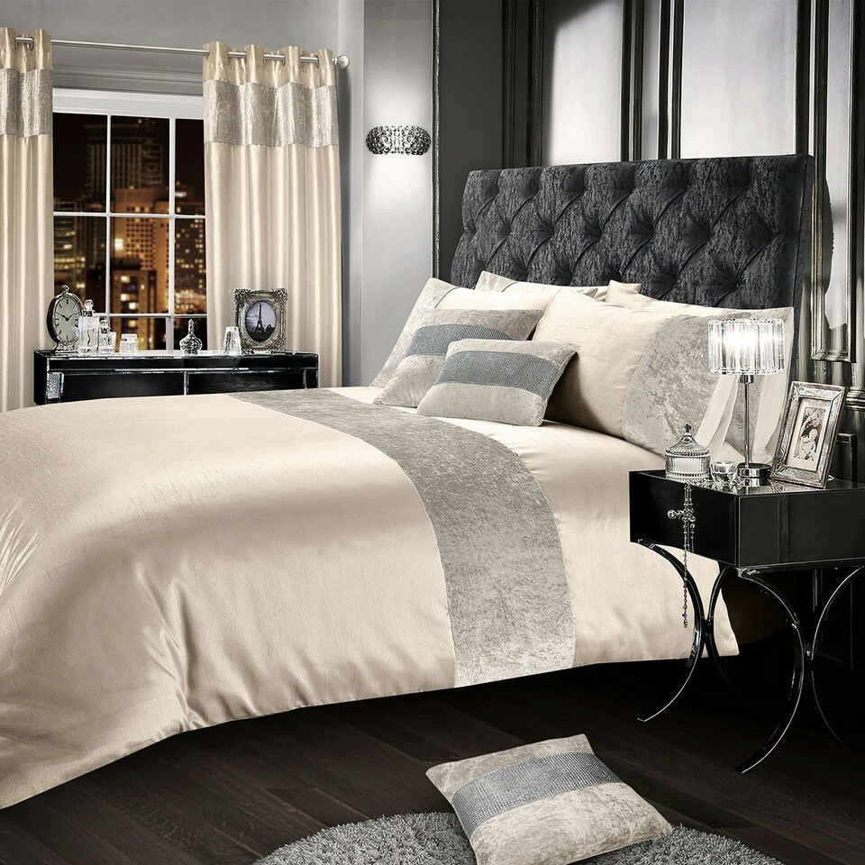 Intimates Crushed Velvet Panel Duvet Cover & Pillowcase Set Cream | Cream | Single