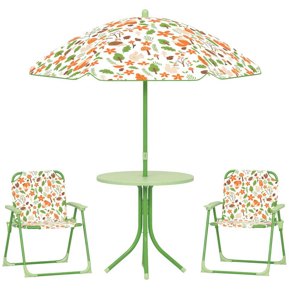image 1 of AIYAPLAY Kids Garden Table and Chair Set, Outdoor Patio Set w/ Parasol Pink