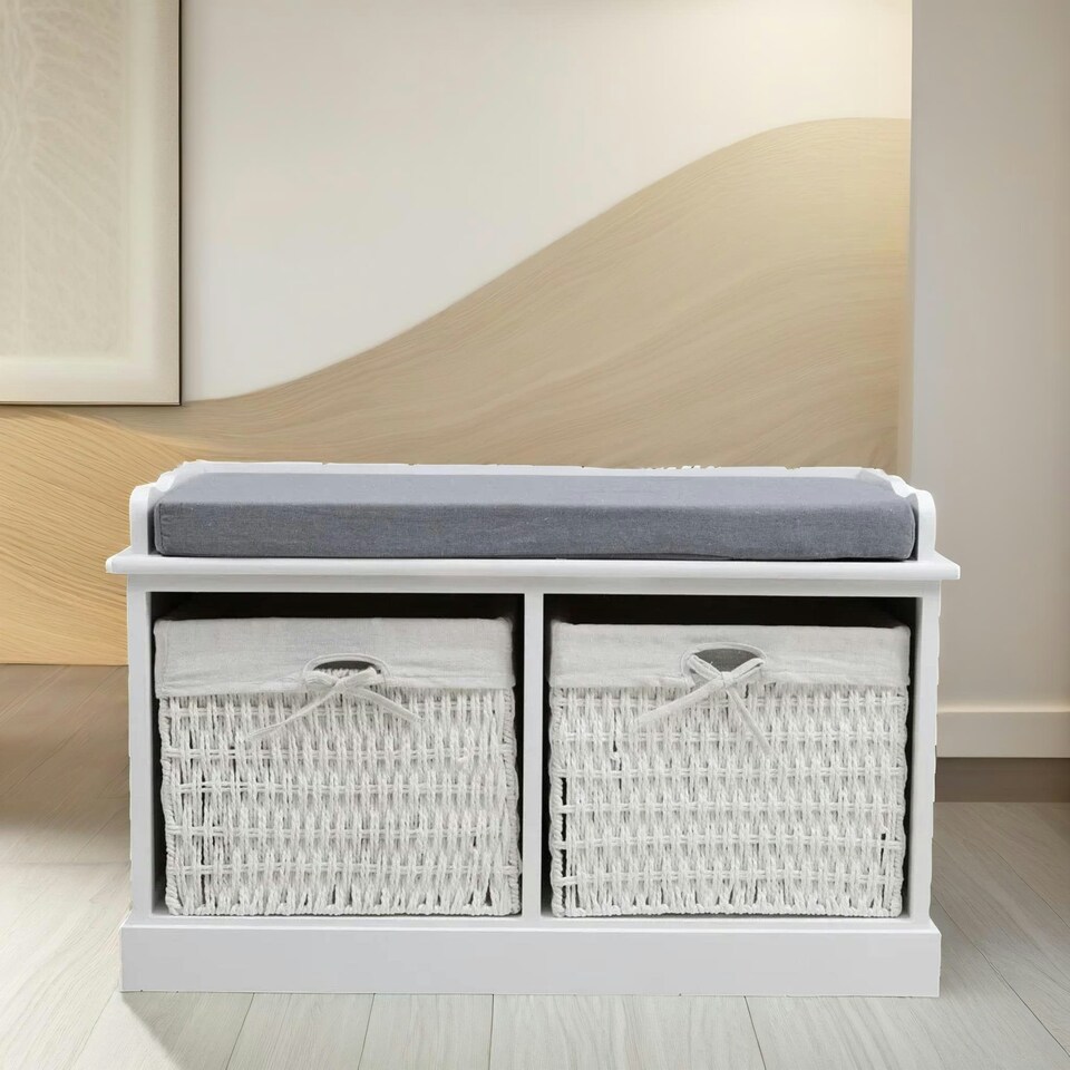 image 1 of Shoe Storage Bench With Cushioned Seat And 2 Drawers White White