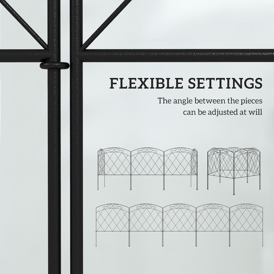 image 1 of Outsunny 80 cm x 3 m Outdoor Picket Fence Panels with Panels, Swirls, Black | Black | Black | 305 x 80 cm