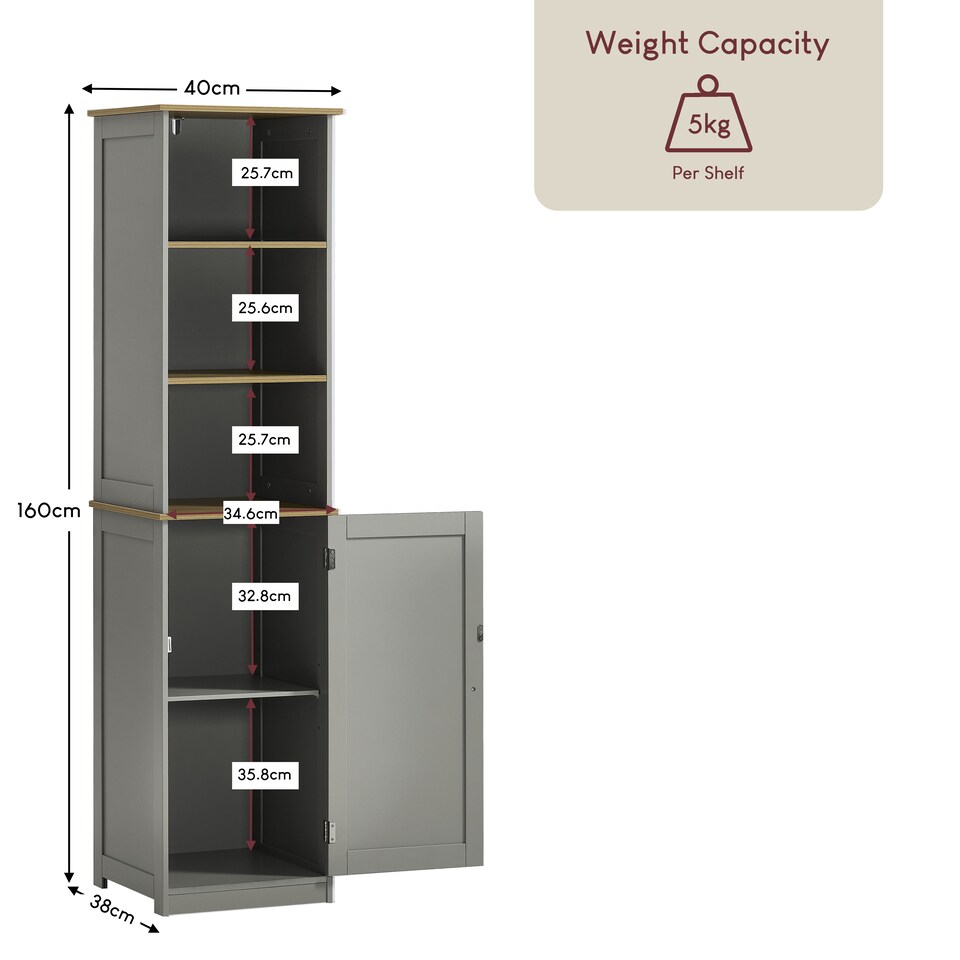 image 1 of Bath Vida Priano 1 Door 2 Shelf Tall Bathroom Cabient, Grey & Oak